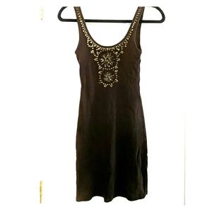 Brown tank top dress with gold detail